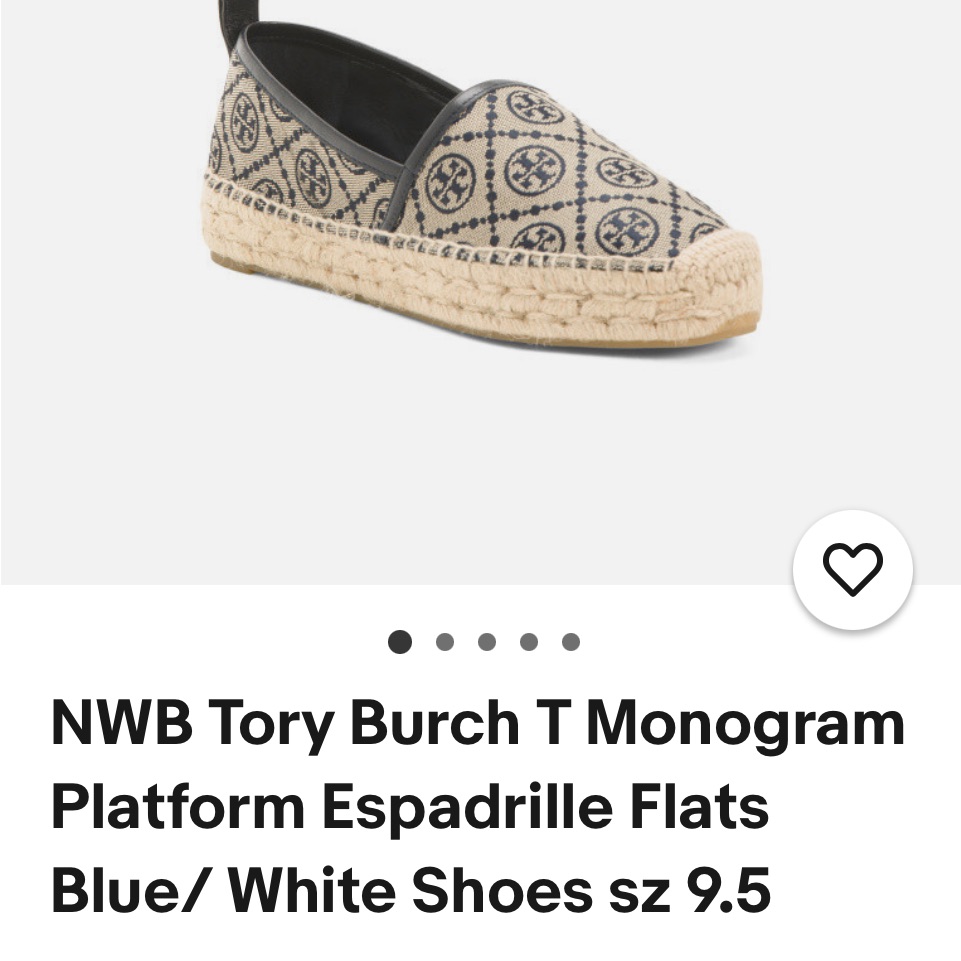 Tory Burch T Monogram Espadrille Flats In Blue And Cream